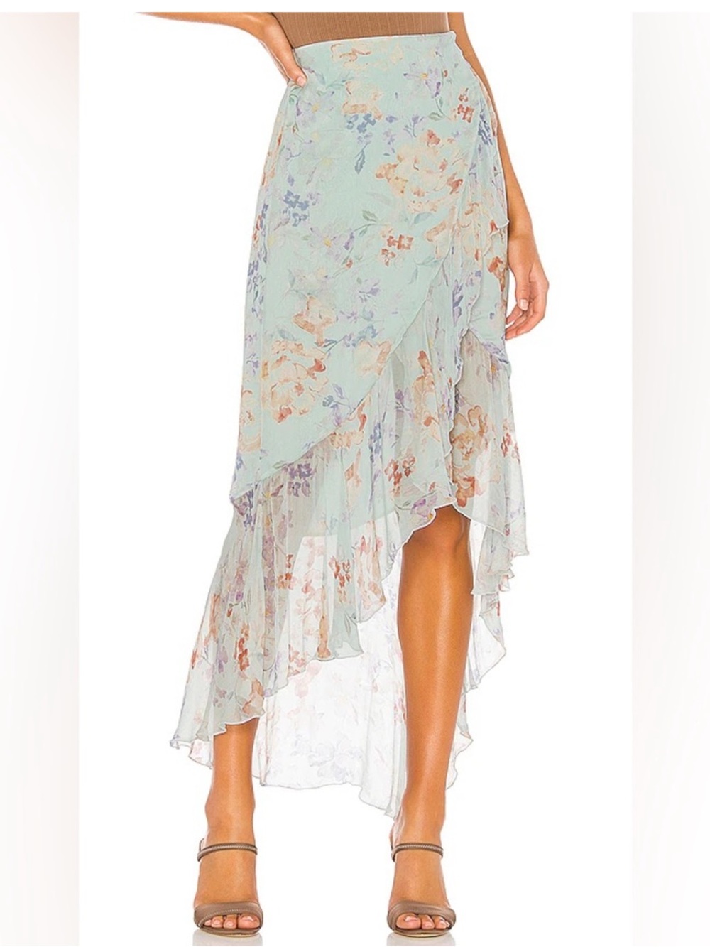 Alice + Olivia Pastel Sage Floral
High-Low Ruffle Skirt size 6